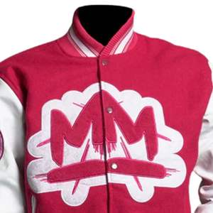 Chaqueta Universitaria Roja para Hombre, Cuerpo de Lana, Mangas Blancas, Cierre de Botones a Presión, Dobladillo Acanalado, Estilo Universitario, Abrigo de Moda Urbana - Product Image 4