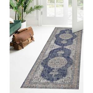 Tapis turc bleu marine : motif ethnique délavé, tapis antidérapant, tapis doux non tissé - Product Image 5