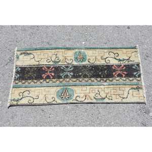 Alfombra tradicional Beige negra de 1,5x3,2 pies de lana hecha a mano, diseño de pasillo rectangular de retazos turcos para sala de estar, alfombra de noche de látex - Product Image 3