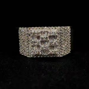 7.00Ct Hip Hop oro amarillo VVS Moissanite Ice Out redondo y Baguette corte diamante anillo de bodas para hombres 925 plata esterlina - Product Image 3