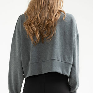 Sudadera corta de invierno Terry con media cremallera personalizada para mujer Sudadera con capucha para Fitness Streetwear con logotipo frontal - Product Image 3