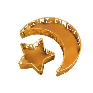 Plateau de service en métal doré Eid Mubarak, étoile de lune, pour vaisselle, Dessert, aliments, vente en gros, haute qualité, Ramadan 2023 - Product Image 1