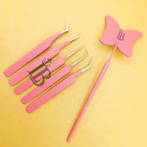 Pince à épiler pour extensions de cils en vente, pince à épiler en acier inoxydable rose papillon miroir, logo personnalisé offert - Product Image 2