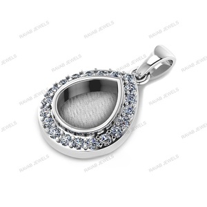 New Arrival 925 Sterling <b>Silver</b> Pear Pendant Setting with Zircon Custom 8x10mm Breastmilk Craft Keepsake <b>Wedding</b> Gift for Women - Product Image 5