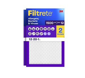 แผ่นกรองอากาศ Filtrete ขนาด 12x20x1 นิ้ว, MERV 12, MPR 1500, กรองสารก่อภูมิแพ้ แบคทีเรีย และไวรัส แพ็ค 2 ชิ้น - Product Image 1