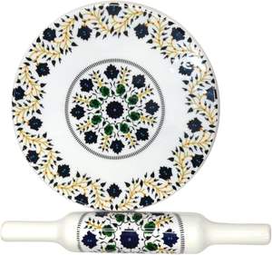 Brown Wooden Chakla Belan <b>Set</b> with Floral Print-Eco-Friendly <b>Microwave</b> Safe Rolling Pins & Pastry Boards - Product Image 3