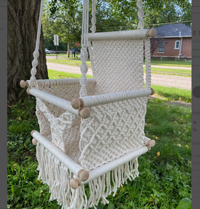 Chaise berçante tendance pour bébé et tout-petit, en coton fait main, style naturel, ensemble de balançoire pour bébé, couleur assortie, lit d'appoint pour bébé - Product Image 1