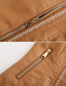 Chaqueta de cuero de talla grande para mujer, chaquetas cortas clásicas con cremallera para motocicleta, abrigo básico de cuero para Otoño e Invierno para mujer, chaquetas de cuero - Product Image 5