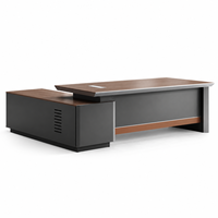 Bureau de direction en bois grainé de 2400 mm avec armoire latérale de rangement anthracite et bordure en métal pour bureaux de directeurs