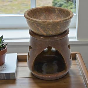 Handcrafted Brown Stone <b>Oil</b> Burner | Natural Soapstone Aroma <b>Diffuser</b> for <b>Essential</b> <b>Oils</b> & Home Fragrance - Product Image 1