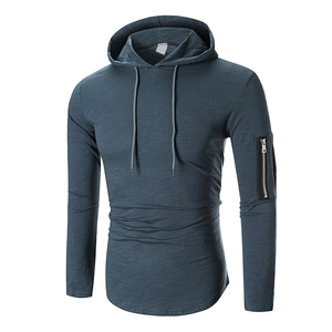 Transpirable Diseño personalizado Hombres Sudadera con capucha alargada Jersey Liso Cremallera Manga Sudadera con capucha alargada para hombres - Product Image 1