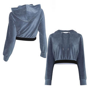 Trendy High Quality Solid Color Custom <b>Zip</b> <b>up</b> Drop Shoulder Sleeves Oversized <b>Crop</b> Top Hoodie Women - Product Image 1