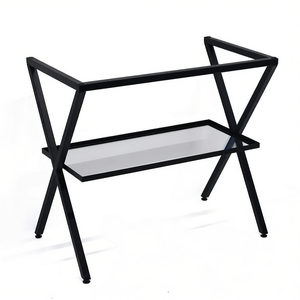 Koricini Cavalletto in Metallo Nero Opaco da 60 cm con Ripiano in Vetro e Materiale in Resina - Product Image 2
