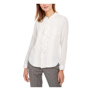 Top in Chiffon a Maniche Lunghe da Donna Calvin Klein, Silhouette Dritta in Bianco - Disponibile nelle Taglie Petite e Large - Product Image 1