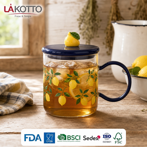 Tazza in Vetro LAKOTTO da 500ml con Coperchio in Ceramica e Stampa Limoni per Progetti Promozionali, Articoli in Vetro con Logo Personalizzato - Product Image 3