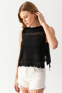 Openwork Sweater Poncho Black - Product Image 4