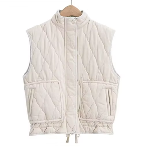 2025 Custom <b>Ladies</b> Sleeveless Bubble Quilted Jacket Stand Collar Cropped Puffer <b>Vest</b> Zip up Oversized Lightweight Warm Coat - Product Image 1