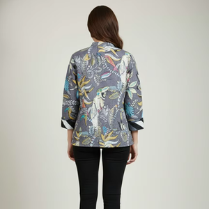 Veste pour femme 100% coton réversible matelassée à manches longues, manteau d'hiver avec fermeture boutonnée et imprimé floral - Product Image 3