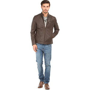 Veste en cuir de haute qualité conçue sur mesure pour hommes couleur unie vêtements de rue pour l'hiver vente en ligne tissu - Product Image 2