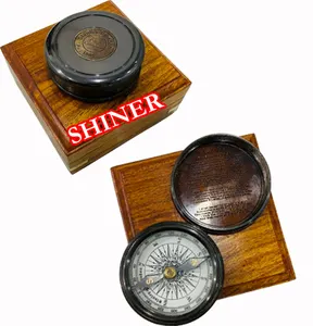 斯坦利伦敦诗指南针黄铜盖口袋个性化雕刻工作1885指南针带木盒男士周年礼物