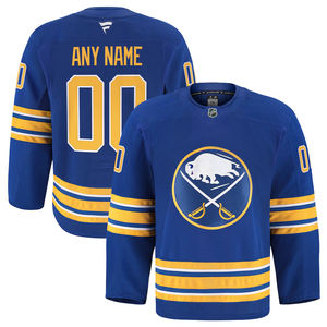 Camiseta de hockey personalizada azul y dorada para hombre, ropa deportiva de retazos de manga larga, ropa informal ligera, Top - Product Image 1