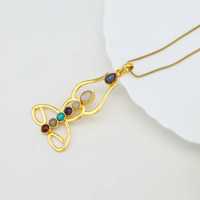 Collier Pendentif Exclusif en Laiton Plaqué Or avec Pierres Précieuses, Chaîne Corde 7 Chakras pour Yoga et Guérison Énergétique