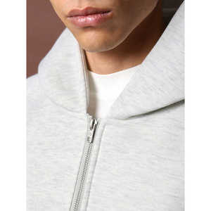 Mens Light Grey Full <b>Zip</b> <b>Hoodie</b> Oversized Sweatshirt Jacket Front <b>Pockets</b> Casual Trackstar OEM Private Label - Product Image 3