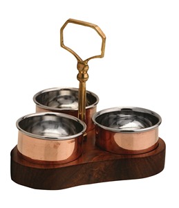 Ensemble de 3 compartiments en acier et cuivre fait à la main Ensemble de cornichons à condiments pour restaurant, hôtel, table à manger - Product Image 1