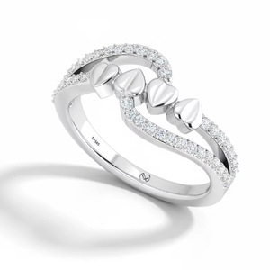 Anillo de oro de 14 quilates para mujer con 42 diamantes naturales y diseño de cuatro corazones |   Lujoso Anillo Chapado en Rodio de 0.30 Quilates - Product Image 1