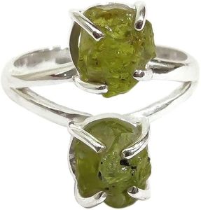 Bague pour femme en argent sterling 925, pierre précieuse péridot naturelle, pierre de naissance d'août, double pierre, bijoux faits à la main pour Noël - Product Image 1