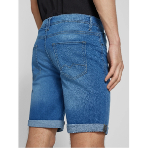 Distressing Straight Blue Washed Denim Jorts Unisexe Stone Faded Applique Customize Denim Shorts pour hommes - Product Image 3