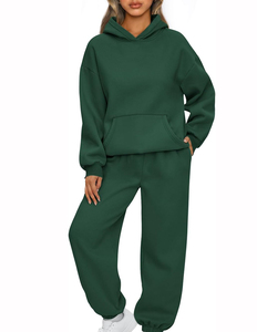 Chándal de algodón con capucha de dos piezas y logotipo personalizado de alta calidad para mujer, chándales personalizados al por mayor - Product Image 1