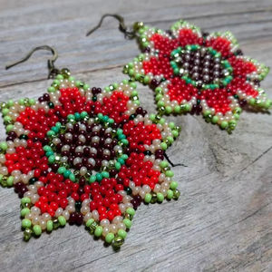 Boucles d'oreilles en perles de rocaille faites à la main Bijoux tendance de l'Inde Boucles d'oreilles brodées multicolores pour femmes - Product Image 1