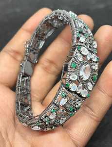 Bracelet Zircon émeraude pierre de lune Rose Cut Sterling Silver Handmade Gemstone Jewelry Gift For Her Dainty Bracelet - Product Image 2