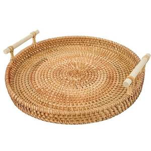 Plateau en osier de stockage de rotin tissé à la main attrayant avec poignée, plateau de panier tissé en osier Rectangle plateau de service de gâteau de fruits de nourriture - Product Image 3