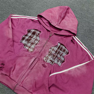 Machine à broder personnalisée pour la couture de motifs floraux, sweat-shirt en molleton 100% coton, ourlet surdimensionné, imprimé délavé à l'acide, design court - Product Image 2