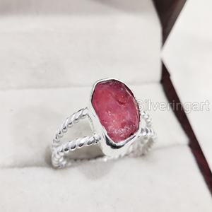 เครื่องประดับหินหยาบสำหรับผู้หญิงแหวนพลอยทับทิมธรรมชาติเครื่องประดับอัญมณีบิดเกลียวสองเส้น925แหวนเงินสเตอร์ลิง - Product Image 3