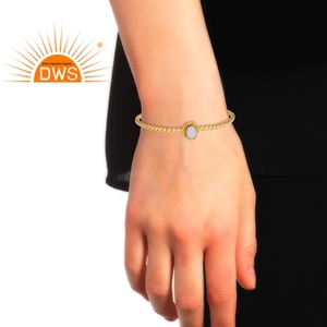 Best Selling Sterling Silver 18K Gold Plated Natural Blue Lace Agate Gemstone Cuff <b>Bangle</b> Demi Fine Jewelry Manufacturer - Product Image 2