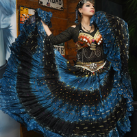 Costume de danse du ventre tribal fusion décontracté et confortable pour femme, jupe bohème florale ajustable avec bandage, haut orné de pompons