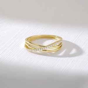 14K Solid Gold <b>Statement</b> <b>Ring</b> round cut Lab Grown Diamond <b>Ring</b> X Cross Unique Style Shank Stackable <b>Rings</b> gift <b>for</b> her - Product Image 3