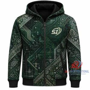 Custom Full Zip Hoodie Manufacturer All Over Print Streetwear Jacket OEM Logo Emerald Circuit <b>Bandana</b> Wholesale Unisex - Product Image 1