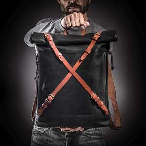 Leather <b>Backpack</b> Computer Roll Top Men Christmas Gift Rolltop LRTB-0084 - Product Image 1