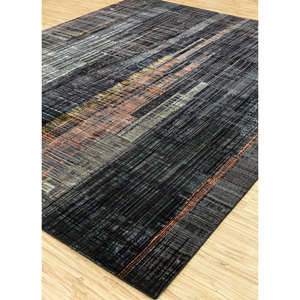 Alfombra Kavi Gris y Negra Anudada a Mano de Lana y Seda de Bambú con Patrón Abstracto Srb(701) para Uso Doméstico - Product Image 2