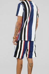 Wholesale <b>Retro</b> Bold Stripe Streetwear Tee & Drawstring Shorts Co-Ord Set Men Summer Outfits Fashion Casual Men Twin Sets - Product Image 2