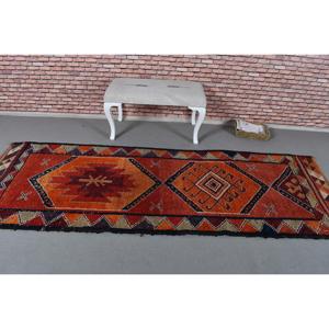 Turkish <b>Runner</b> Rug 3.3x9.3 ft, <b>Red</b> Blue Animal Print Rug Wool - Product Image 3