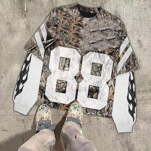 Streetwear personnalisé sérigraphié à manches longues recadrée t-shirts soleil délavé vintage surdimensionné double couche t-shirt pour les hommes - Product Image 4