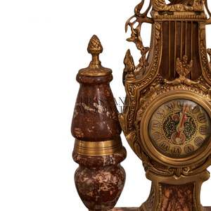 Antique brass and marble decorative <b>clock</b> with luxurious <b>vintage</b> design and ornate classic details for elegant home decor - Product Image 4