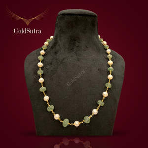 สร้อยคอไข่มุกน้ำจืดประกายทรงกลมพร้อมหินไข่มุกหรูหรา - Product Image 1