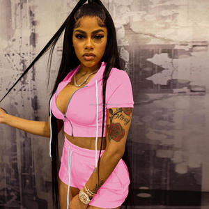 Damen Top-Hoodie & Biker-Shorts 2-teiliges Set mit Reißverschluss-Jogginghose, Individuelles Logo, Größe XS, Sommer - Product Image 4