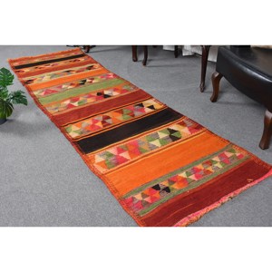 Alfombra de lana roja y naranja de estilo bohemio, 2,7x9,5 pies, área grande turca, rectángulo clásico, patrón abstracto, látex para pasillo, alfombra para habitación - Product Image 1